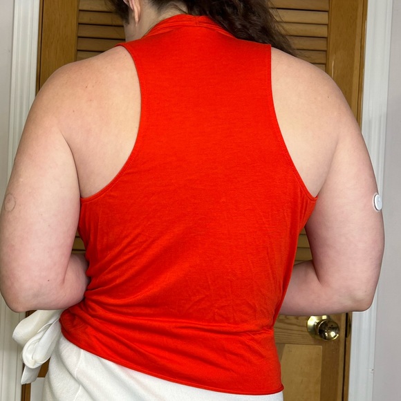 Helmut Lang Surplice Neckline Orange Red Sleeveless Top Size Small - Picture 8 of 9